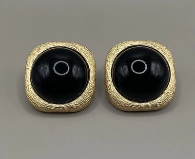 Pendientes para mujer Christian Dior chapados en oro cabujón de vidrio negro Foto 1 de 4