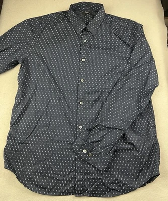 Camisa de manga larga Theory para hombre Irving estampado de diamantes azul marino/blanco talla XL Foto 1 de 4