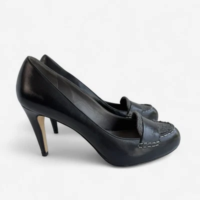 Cole Haan Womens 8 B Heels Violet Air Moc Pump 90  Black Leather Gray Wool - Image 1 of 4