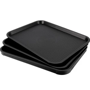 5 Pack Black Plastic Fast Food Tray 16 x 12 Inch Cafeteria Trays With Texture... - Picture 1 of 6