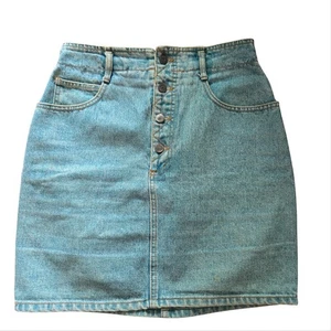 Vielseitiger Vintage Retro 90er Bongo blau Jeans Reißverschluss Minirock Größe 9 - Bild 1 von 8
