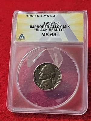 1959 Jefferson Nickel  ANACS MS 63  "BLACK BEAUTY" IMPROPER ALLOY MIX    #T6025 - Image 1 of 2