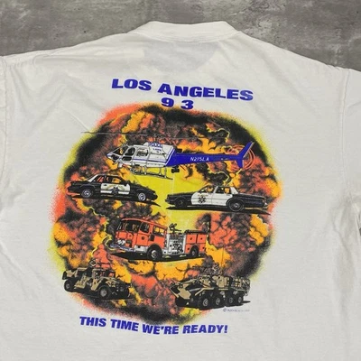 Camiseta vintage LA POLICE CHP SHERIFF BOMBEROS GUARDIA NACIONAL 1993 XXL DISTURBIOS AÑOS 90 Foto 1 de 4