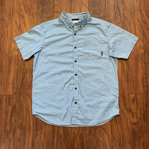 Columbia Mens Button Up Size L Blue Short Sleeve Surf Vacation Lightweight Fish - Picture 1 of 19