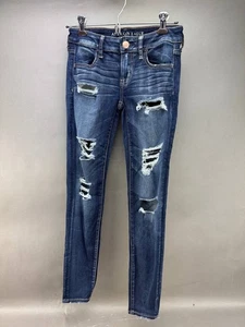 American Eagle Outfitters Womens Blue Distressed Super Stretch Jeggings Size 4 - Picture 1 of 6