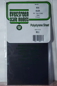 Evergreen Scale Models 9516 Black Styrene Sheets 6" x 12" x .060" Thick 1 Sheet - Picture 1 of 3