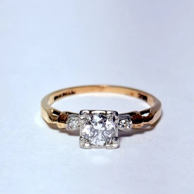 Anillo de oro de 13 quilates paladio 0,36 quilates diamante europeo antiguo tamaño 5,75 certificado GG 1,62 g Foto 1 de 4