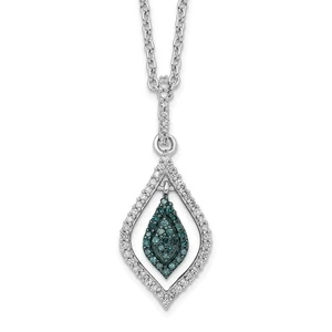 Sterling Silver Blue and White Diamond 18 inch Necklace with 2 Inch Extender - Picture 1 of 5