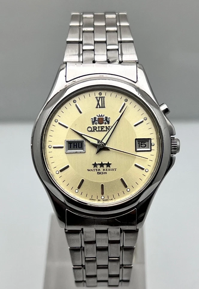  Vintage Orient 3 Star Automatic Unique Day/Date Men’s Watch EM5D-C0 Japan Made  - Image 1 of 4