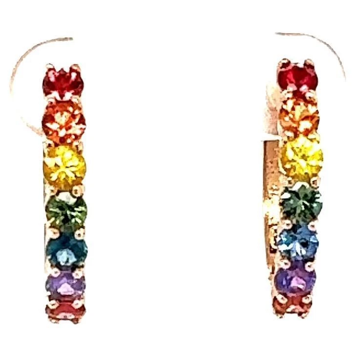 1.99 Carat Rainbow Sapphire Rose Gold Hoop Earrings - Image 1 of 4