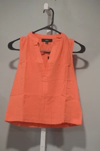 Neu mit Etikett Lulu’s XS orangefarbenes bauchfreies Oberteil geteilter Ausschnitt roher Saum Baumwolle ärmellos - Bild 1 von 3