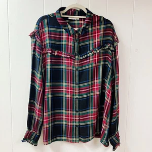 Y2K Vtg HARPER HERITAGE Plaid Ruffled Blouse SZ XL Christmas Holiday Preppy - Picture 1 of 10