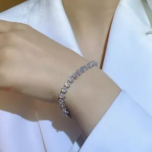 5Ct Round Cut VVS1/D Moissanite Bangle Bracelet 14k White Gold Finish 7Inch - Picture 1 of 5