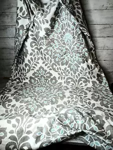 Cynthia Rowley Light Gray Blue Damask Pattern Cloth Cotton Shower Curtain - Picture 1 of 9