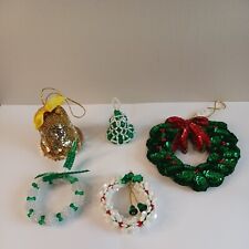  Christmas ornaments WREATHS bells lot of 5 holiday trim a tree decor Sequins 