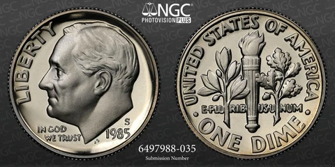 1985 S 10C Roosevelt Dime PF70 Ultra Cameo UCAM NGC; PHOTO VISION SKU 3148 Cover
