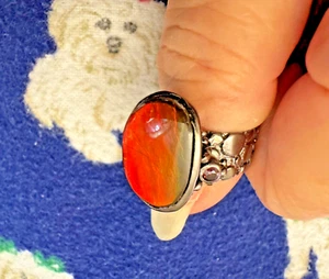 Brilliant 16 ct Natural Ammolite Ring 925Sterling Silver Size 9 Wide Band Unisex - Picture 1 of 8
