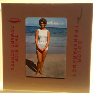 vtg 35mm Slide Photo 1964 Attractive Woman Baby Blue Bikini On Beach - Picture 1 of 2