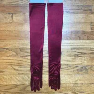 Guantes Góticos Victorianos Steampunk Vampiro Satén Longitud Ópera Largos Rojo Borgoña - Imagen 1 de 4