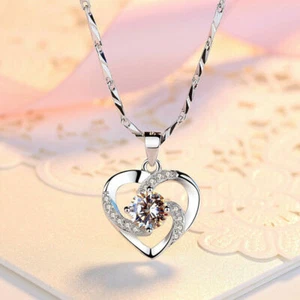 Gorgeous Silver Plated Necklace Pendant Women Cubic Zircon Jewelry Lab-Created - Picture 1 of 2