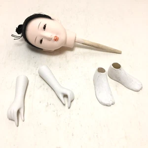 Vintage japanische Puppe Kopf Arme Füße schwarze Haare Hina Samurai Geisha Mann Frau - Bild 1 von 15