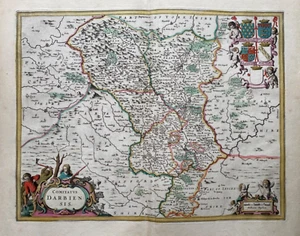 1646 Antique Map; Derbyshire. Jansson. Very Good Example - Picture 1 of 5