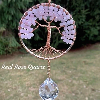  Atrapasol de piedras preciosas, árbol de la vida de cuarzo rosa, atrapasol de ventana de cristal, Wicca Foto 1 de 4