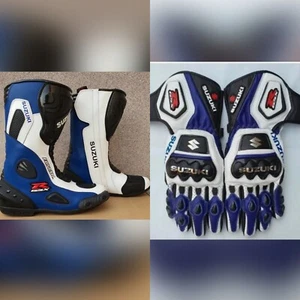 SUZUKI GSXR MOTORBIKE MOTORCYCLE RACING LEATHER SHOE/ BOOT WITH GLOVES - Picture 1 of 6