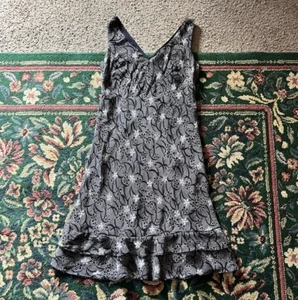 Vintage 90s Y2K Dress 11/12 Blue Floral Sleeveless Slip Ruffle Cocktail Party - Picture 1 of 10