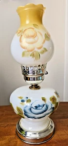 Antique Hurricane Glass Oil Lamp Hand Painted Roses Electrified - Picture 1 of 5