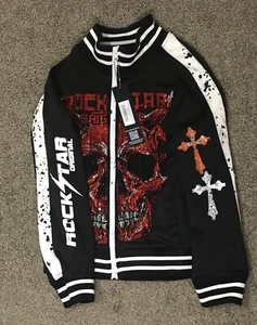 Rockstar Original Women NWT Skull Rhinestone Zip Track Suit Jacket Sz Medium - Picture 1 of 7