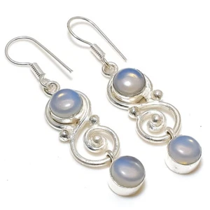 Milky Opal Gemstone Silver Plated Earrings Elegant Jewelry 2" - Picture 1 of 1