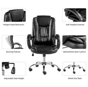 Bonded Leather High Back Office Desk Chair Swivel Task Chair Ergonomic Rolling  - Picture 1 of 13