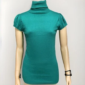 Active Basic Emerald Green TurtleNeck Short Sleeve Top For Women Size L - Picture 1 of 11