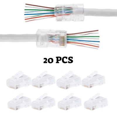 Conector de paso final RJ45 20 piezas para cable de red CAT6 UTP chapado en oro Foto 1 de 2