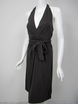 ELIE TAHARI Dark Brown Cotton Knit Jersey Self Belt Halter Dress sz S - Image 1 of 3