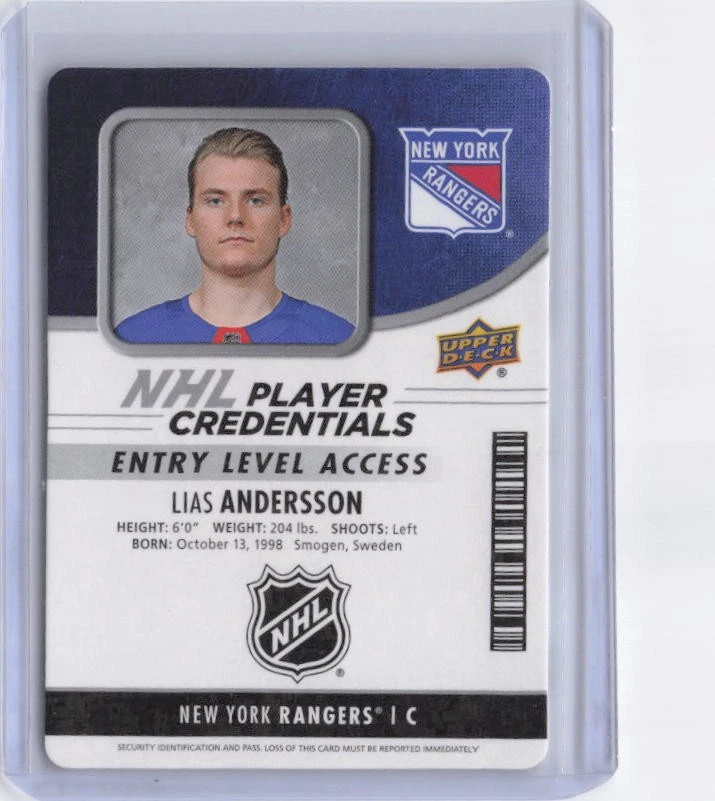 2018-19 Upper Deck MVP Lias Andersson NHL Player Credentials Entry Level #NHL-LA - Image 1 of 2