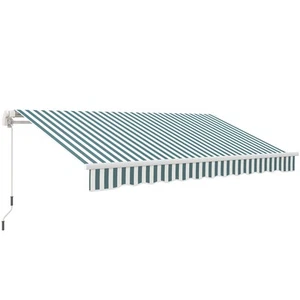 12' x 10' Outdoor Manual Retractable Awning Window Sunshade Shelter Green White - Picture 1 of 11