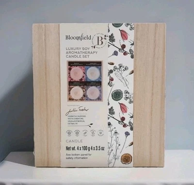 Paquete de 4 velas de soja de aromaterapia de lujo juego de regalo con caja de madera Bloomfield  Foto 1 de 4