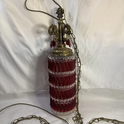 Vintage Red/Clear Crystal Swag Regency Lamp With Chandelier Crystal Accents - Image 1 of 4