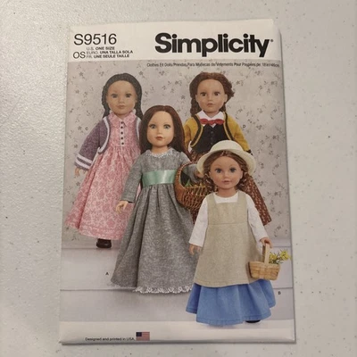 Simplicity 9516 18" Doll Clothes Sewing Craft Pattern Historic Colonial UNCUT - Image 1 of 4