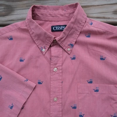 Chaps Easy Care Button Down Nautical Whales sz XL Red - Image 1 of 4