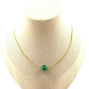 Collier 1 perle Agate verte 8 mm chaine en acier doré inoxydable - Imagen 1 de 3