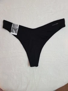 NWT Calvin Klein Silky Microfiber Stretch V-cut Thong Panty Size Lg Black - Picture 1 of 5