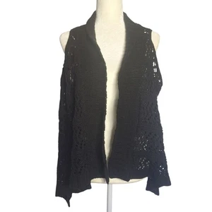 Häkel Damen schwarz vorne offen Cardigan Weste ärmellos Whimsigoth M/L - Bild 1 von 9