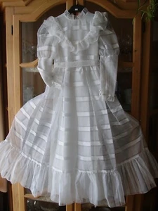 Kommunionkleid Prinzessin Blumenmädchen Lang 120 cm Weiß mit Saumrüsche - Bild 1 von 7