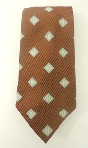 CALVIN KLEIN Mens Brown & Silver Square Geometric Print Classic Silk Neck Tie  - Picture 1 of 3