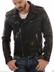 Men's Genuine Lambskin Leather Motorcycle Jacket Black Slim fit Biker Jacket - Picture 1 of 2