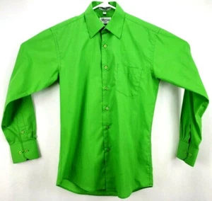 Berlioni Italy Mens Shirt Size S 14-14.5 32-33 Long Sleeve Button Up Green Solid - Picture 1 of 6