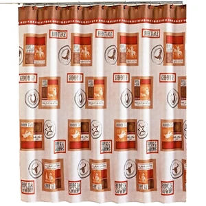 Rodeo Time Shower Curtain Cowboy Riding Boots Horse Country Brown Bath Gift NEW - Picture 1 of 3